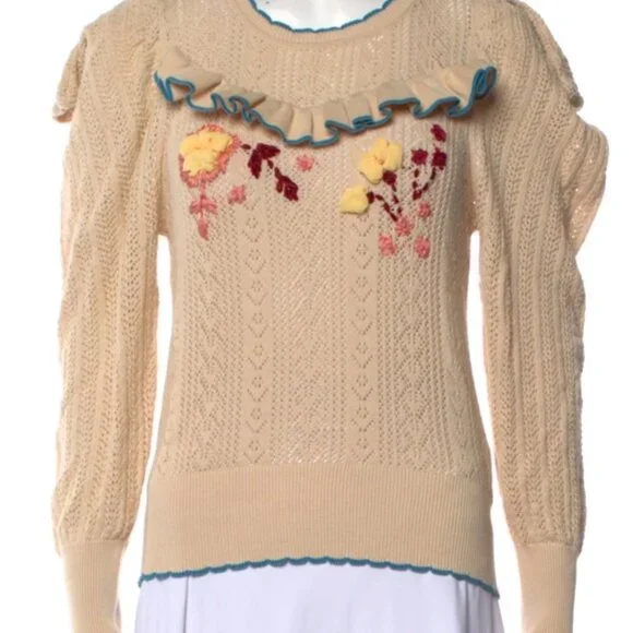 NWT LoveShackFancy Rennley Knit Sweater in Beige M $326 - Picture 7 of 8